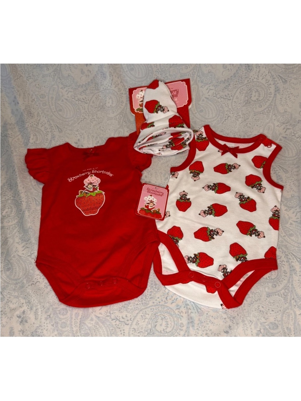Strawberry Shortcake Two Infant One-Pieces & Sun Hat Set